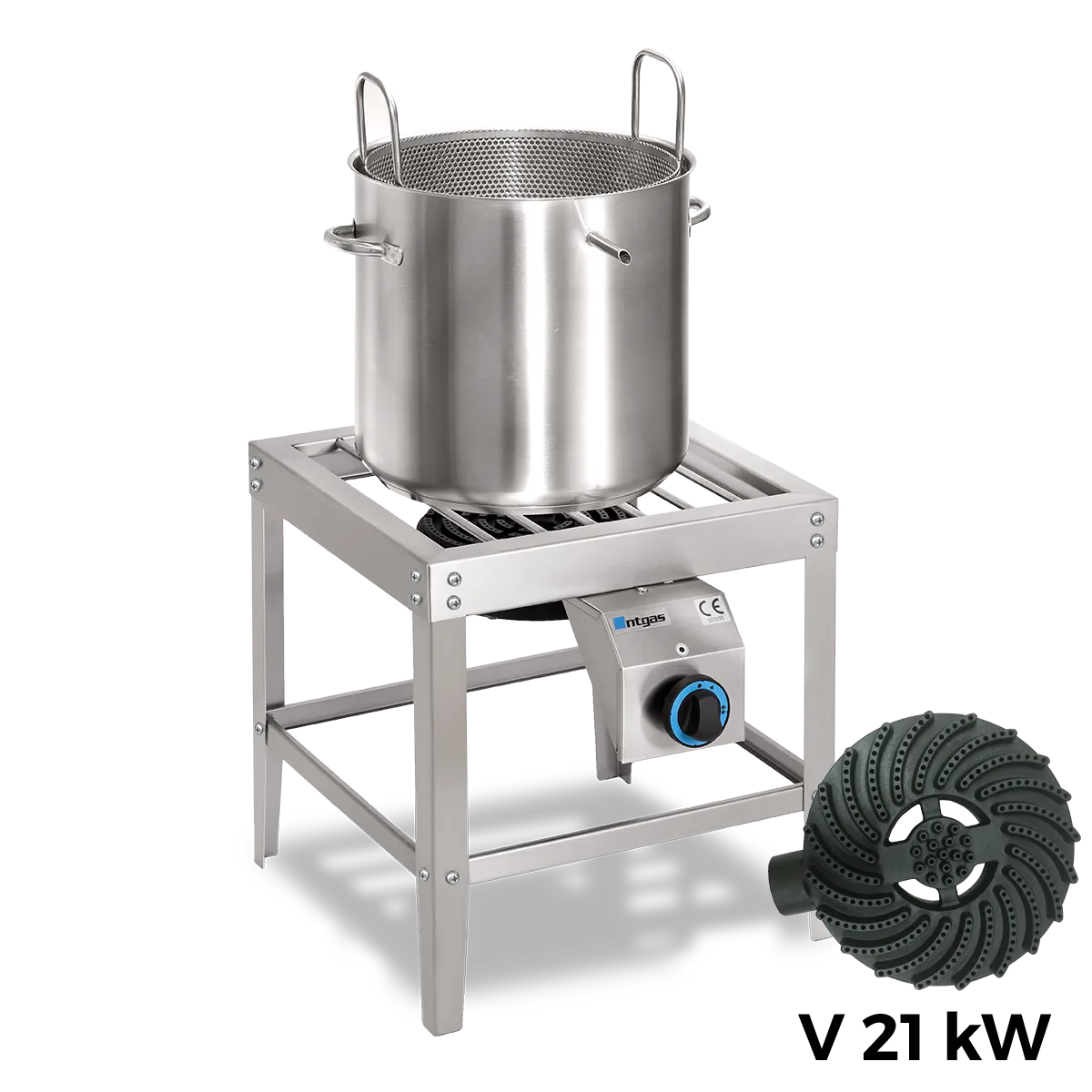 Cocedero de marisco a gas NTGAS CM21 en acero inoxidable con olla de 40 litros