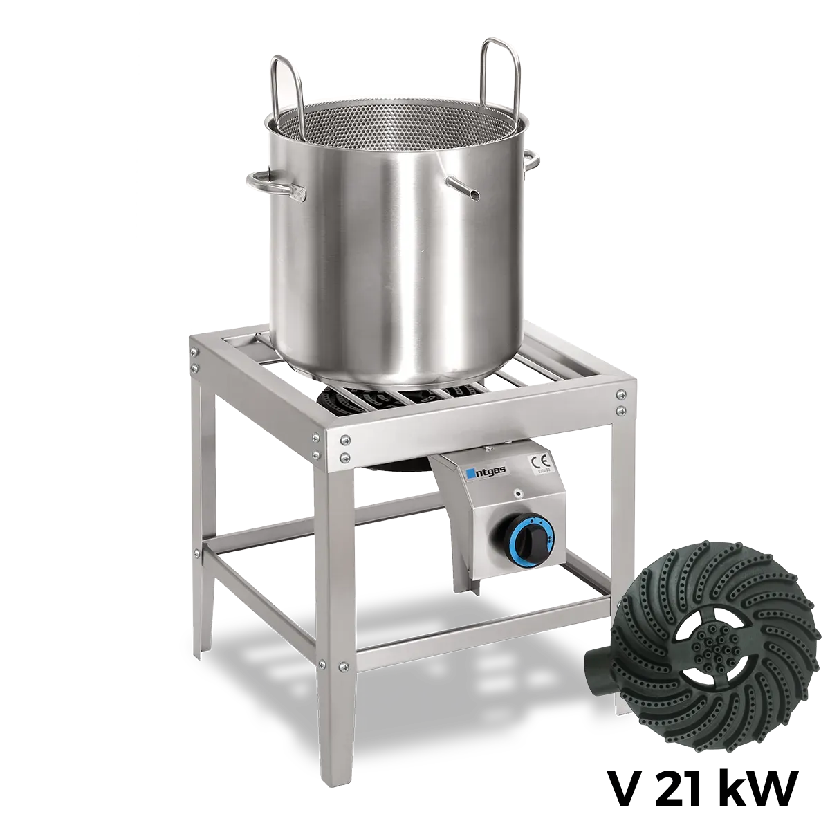 Cocedero de marisco a gas NTGAS CM21 en acero inoxidable con olla de 40 litros