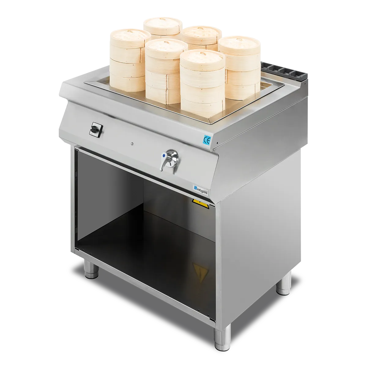 Vaporizadora de dim sum eléctrica NTGAS de la línea NT7 en acero inoxidable con cestas de bambú
